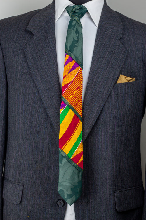 Green Kente Necktie [Kente and Italian Cotton]