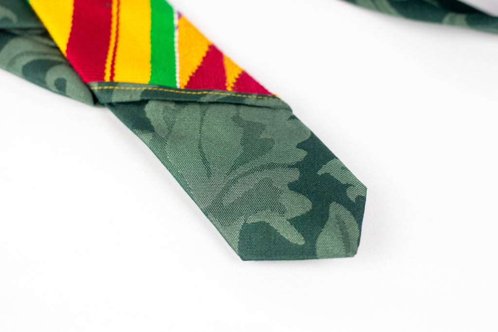 Green Kente Necktie [Kente and Italian Cotton]