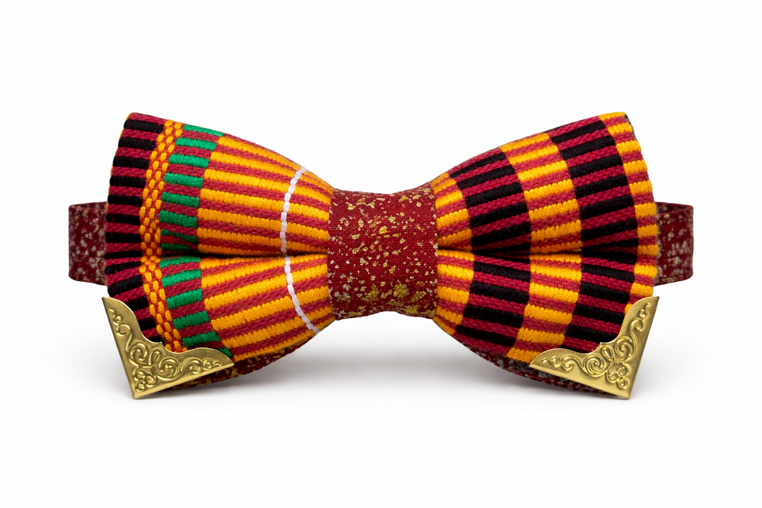 Gold tipped Kente Bow-tie made with authentic Ghana Kente